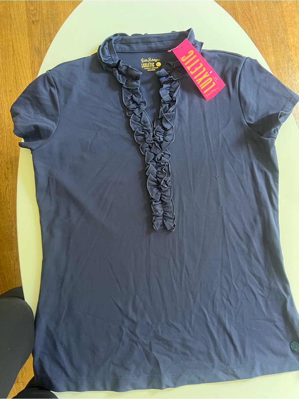 Lilly Pulitzer Luxletic Frida Ruffle Polo UPF 50+ Navy Size L NWT - Picture 4 of 6